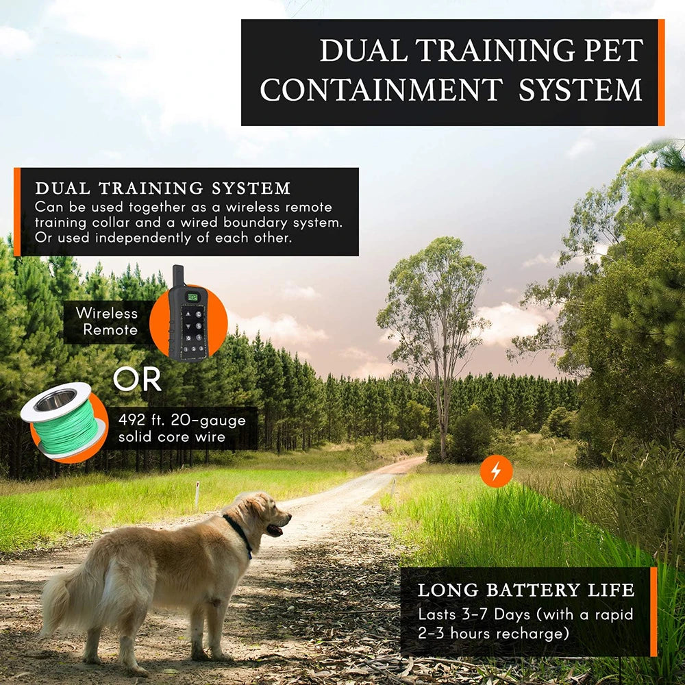 Wireless Dog Fence System with Remote ā Electric Shock Collar Training & Pet Containment System with 150M Wire