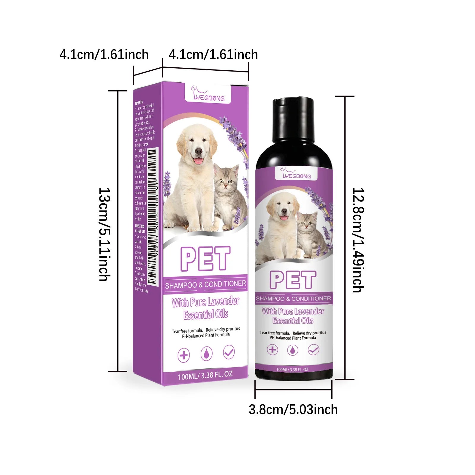 Yegbong 2-in-1 Pet Shampoo & Conditioner – 100ml Hair Softening, Itch Relief, pH-Balanced Cleanser for Dogs & Cats