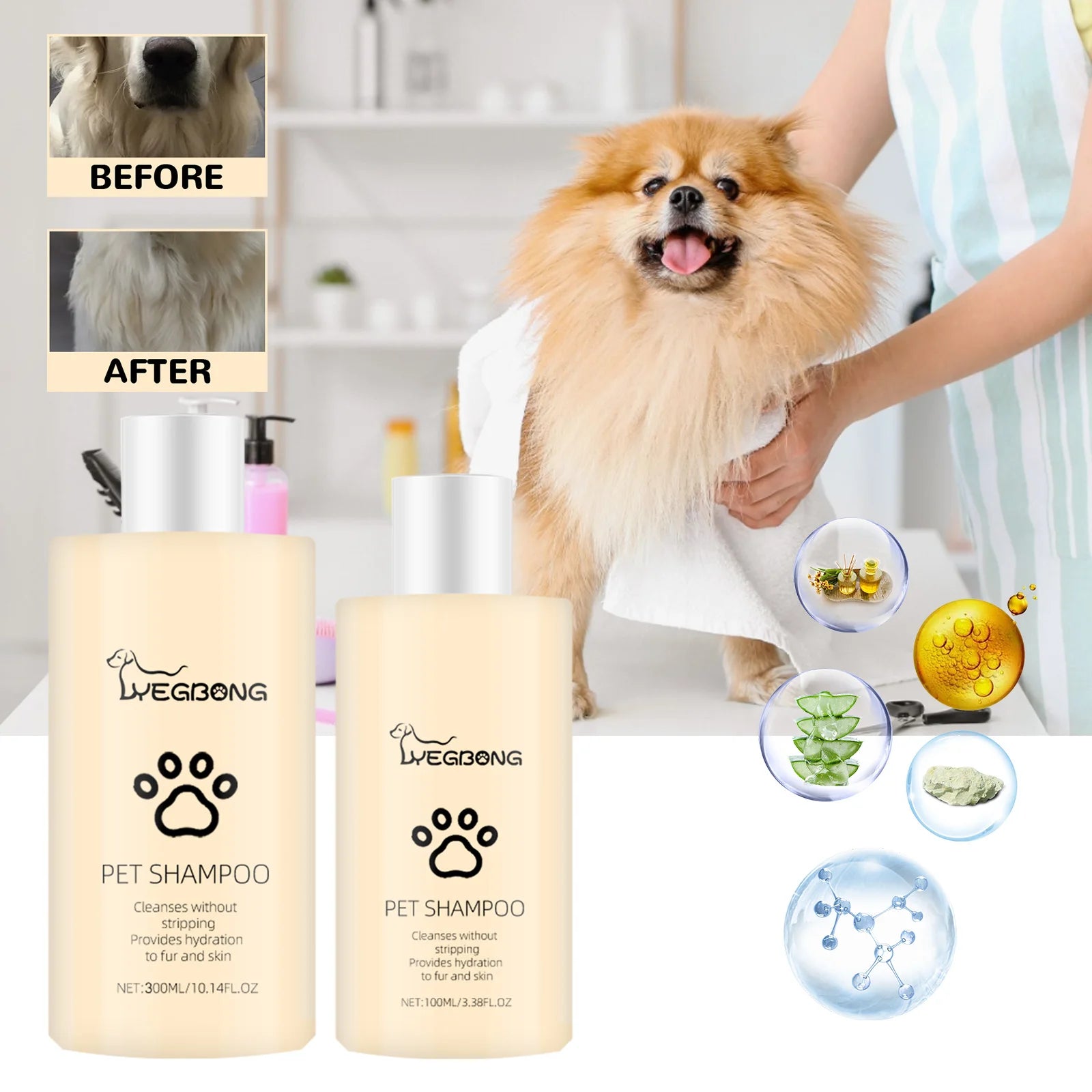 Yegbong Pet Hair Cleaning Shampoo for Cats & Dogs – Stain Removal, Mite Control, Itch Relief & Deodorizing Formula