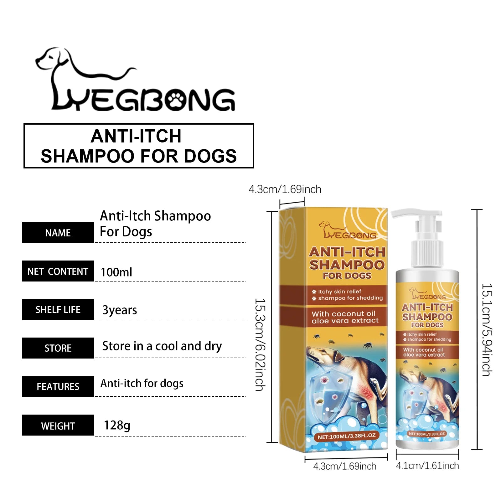Yegbong 100ml Dog Itch Relief Shampoo – Nourishing, Hydrating, Deodorizing Pet Wash for Soft Fur & Healthy Skin