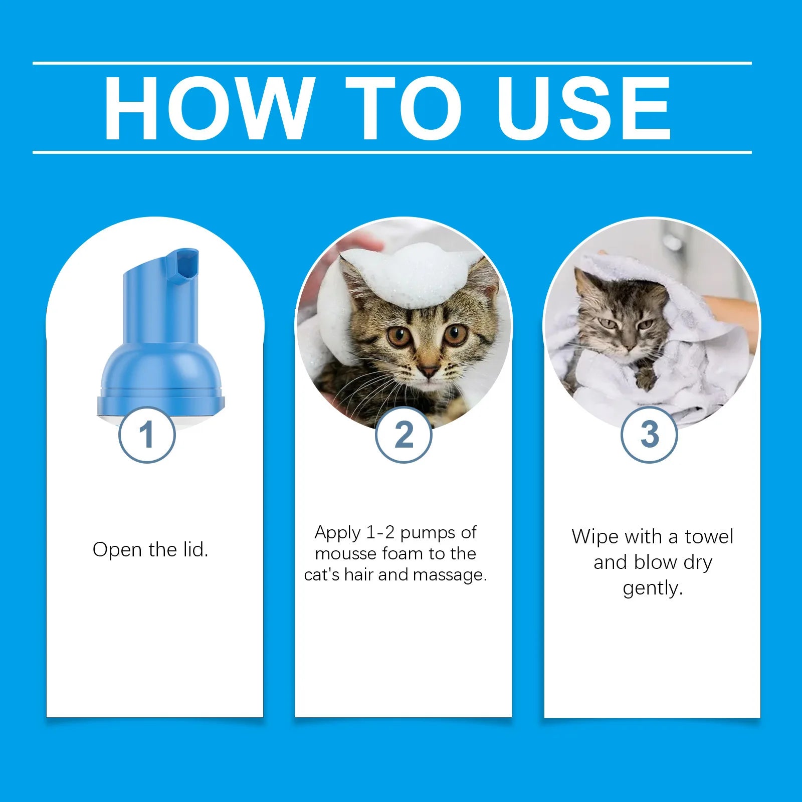 Yegbong Cat Cleaning Mousse – 60ml Waterless Cat Shampoo, Dirt & Oil Remover, Moisturizing & Nourishing Fur Cleaner