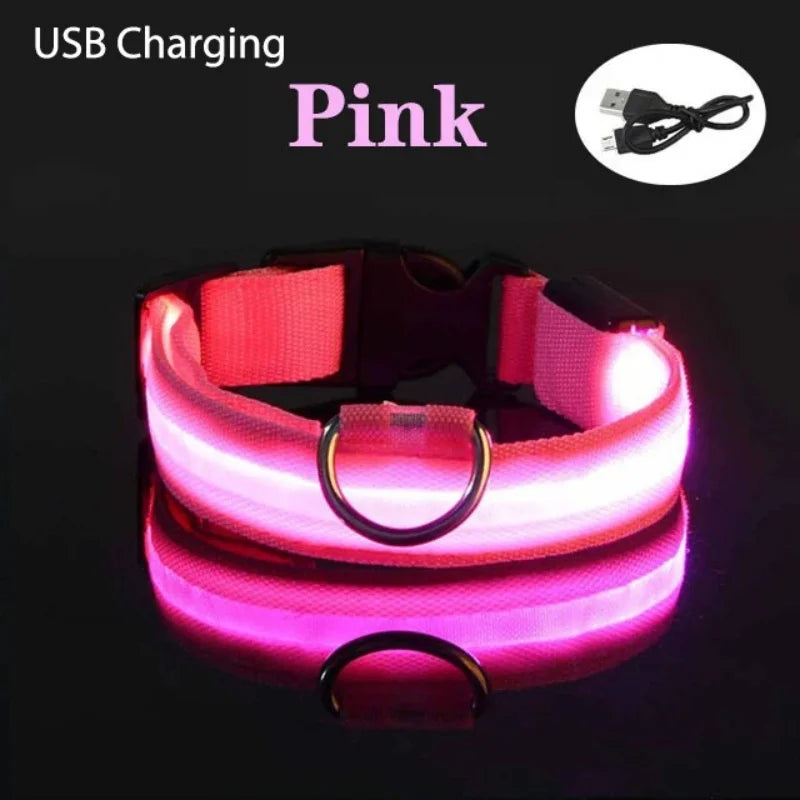 LED Luminous Dog Collar – Adjustable USB Rechargeable Glowing Pet Collar, Anti-Lost & Safety Flashing Light