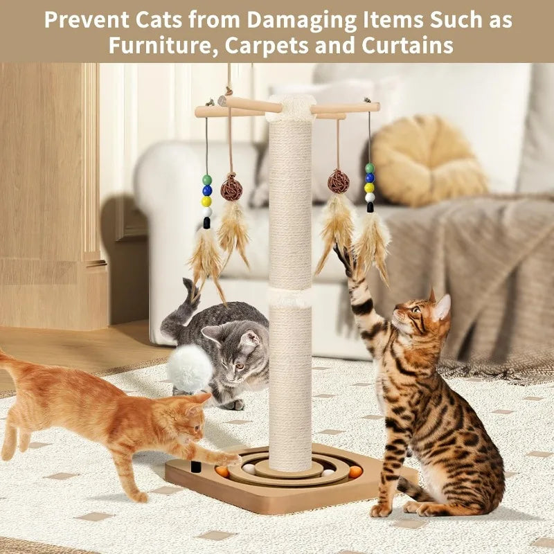 Interactive Cat Furniture Toy – Wall or Floor Mounted Scratcher Tree Tower with Hanging Toys & Ball Track for Adult Indoor Cats