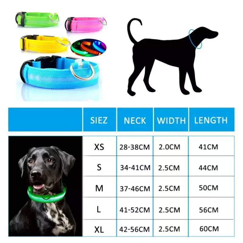 LED Luminous Dog Collar – Adjustable USB Rechargeable Glowing Pet Collar, Anti-Lost & Safety Flashing Light