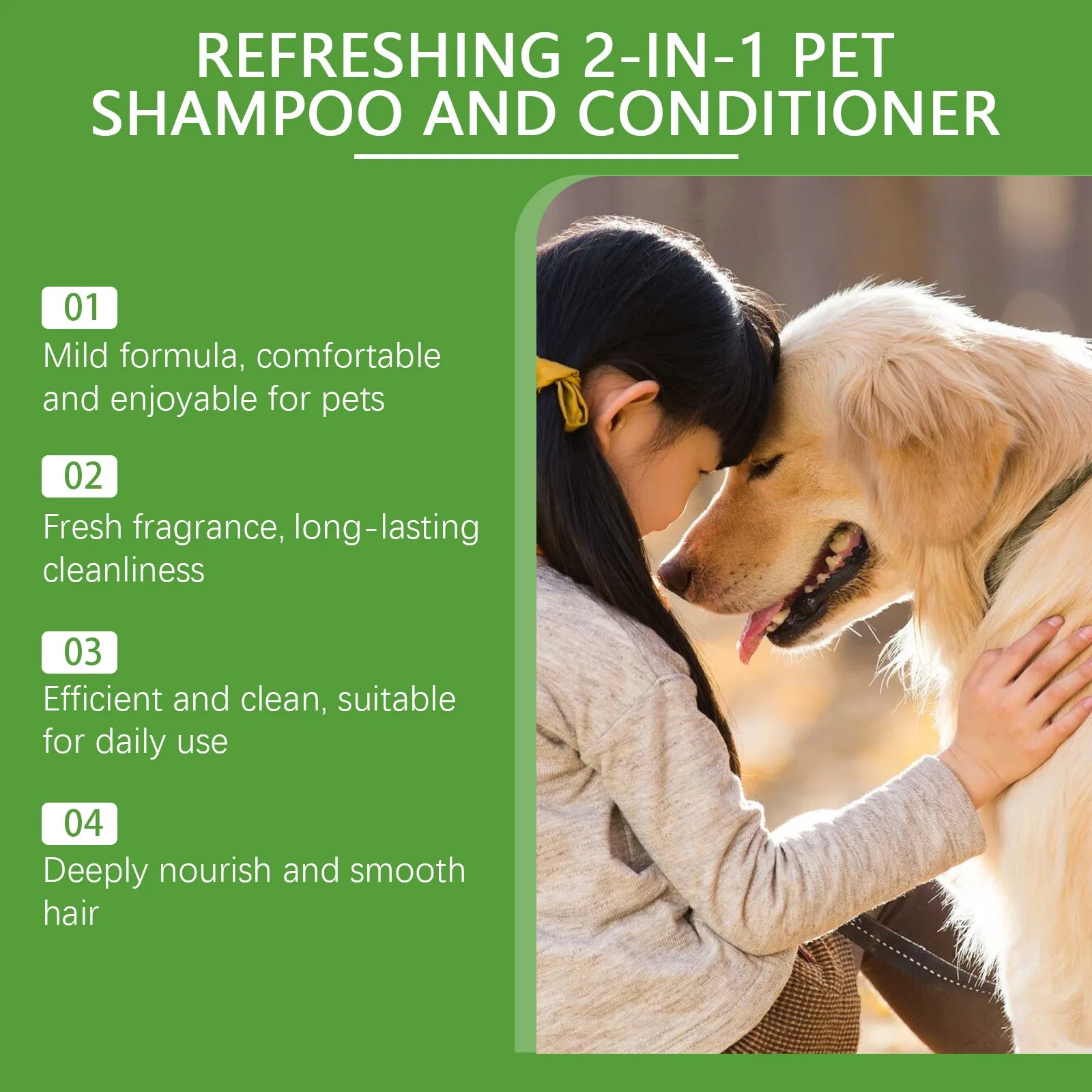 Yegbong 2-in-1 Pet Shampoo & Conditioner – 100ml Odor-Eliminating Bath for Cats & Dogs | Itch Relief, Moisturizing & Hair Softening Formula