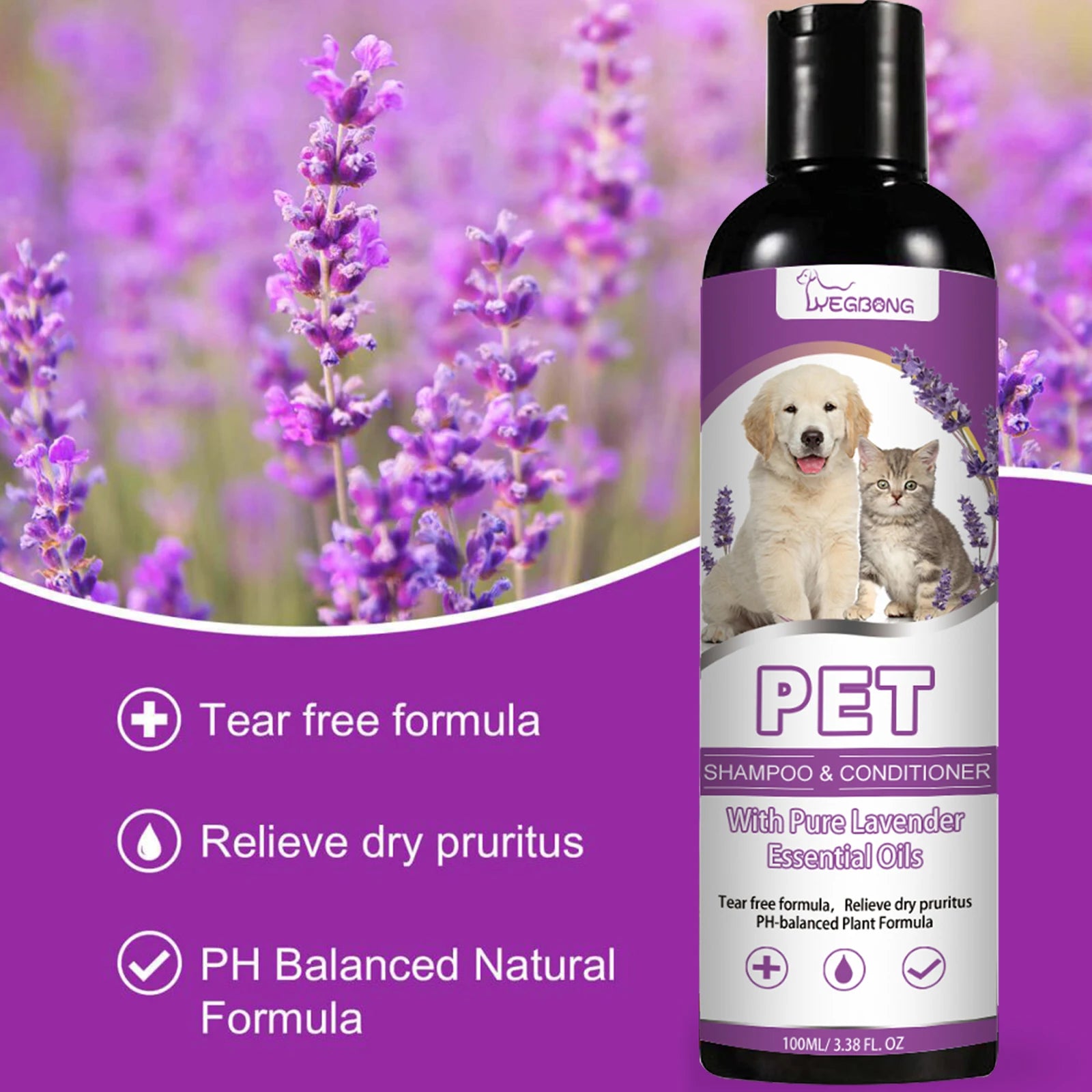 Yegbong Pet Shampoo – 100ml Dog & Cat Shampoo, Fur Softening, Itch Relief, Moisturizing Puppy Wash with Long-Lasting Fragrance