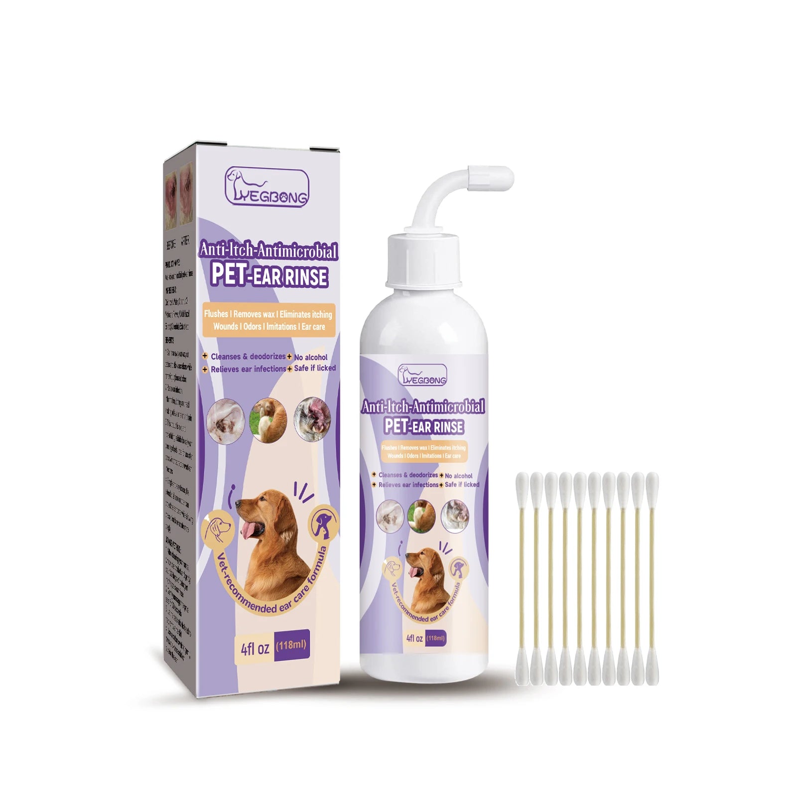 Yegbong Pet Ear Cleaner Drops – 118ml Ear Wash Solution for Dogs & Cats | Relieves Itching, Removes Earwax & Mites, Eliminates Odor