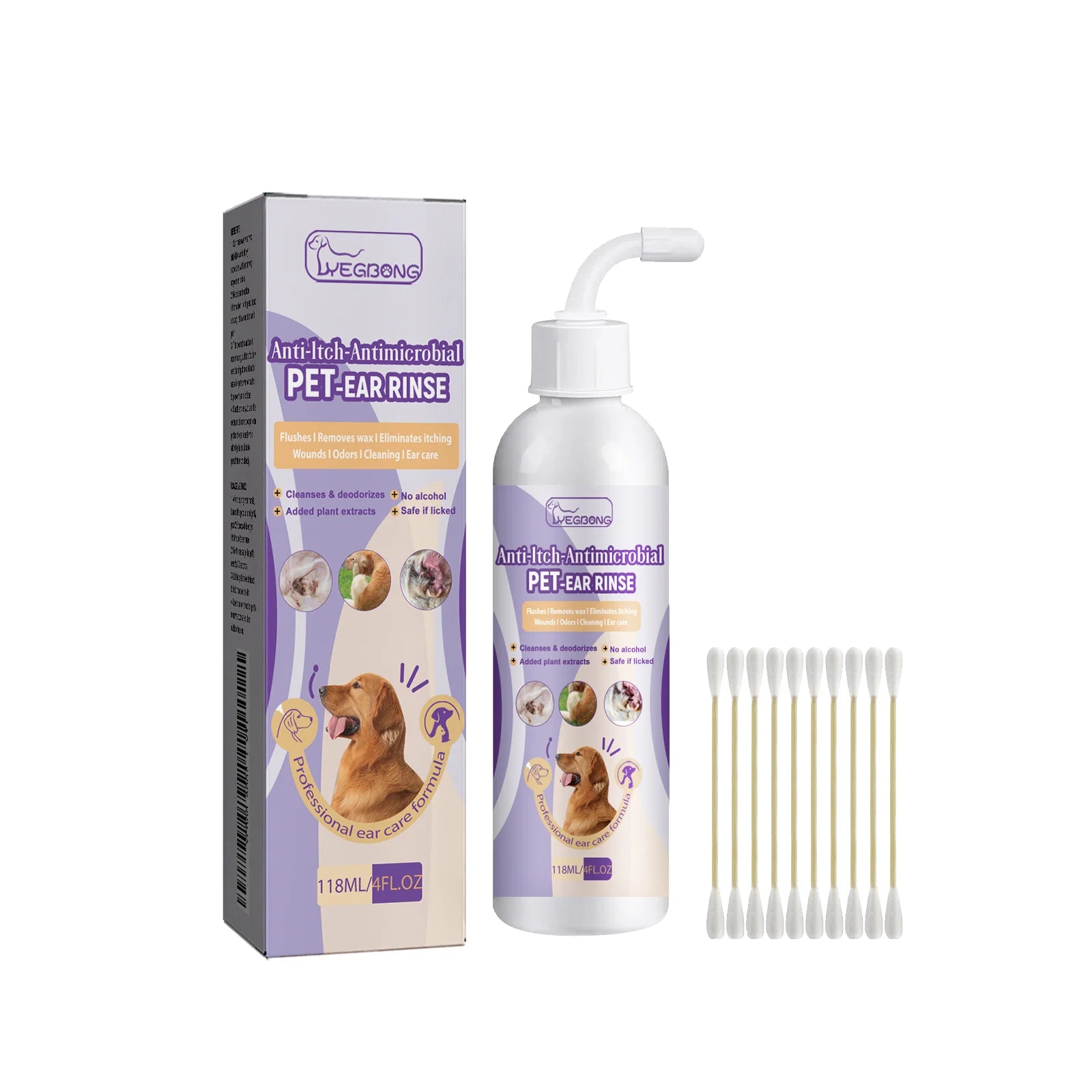 Yegbong Pet Ear Cleansing Drops – 118ml Liquid for Dogs & Cats, Itch Relief, Ear Mite Treatment, Odor Remover & Earwax Cleaner