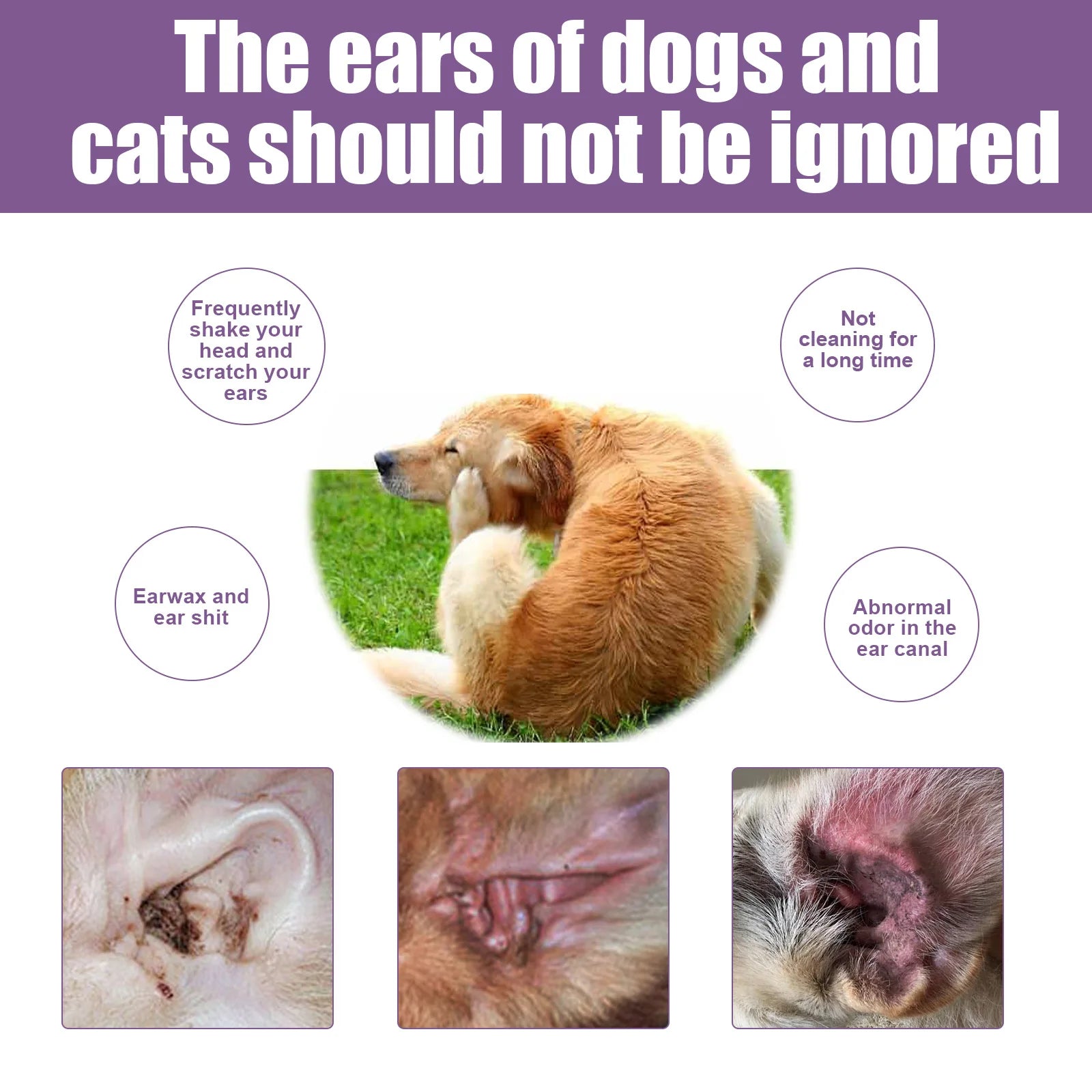 Yegbong Pet Ear Cleansing Drops – 118ml Liquid for Dogs & Cats, Itch Relief, Ear Mite Treatment, Odor Remover & Earwax Cleaner