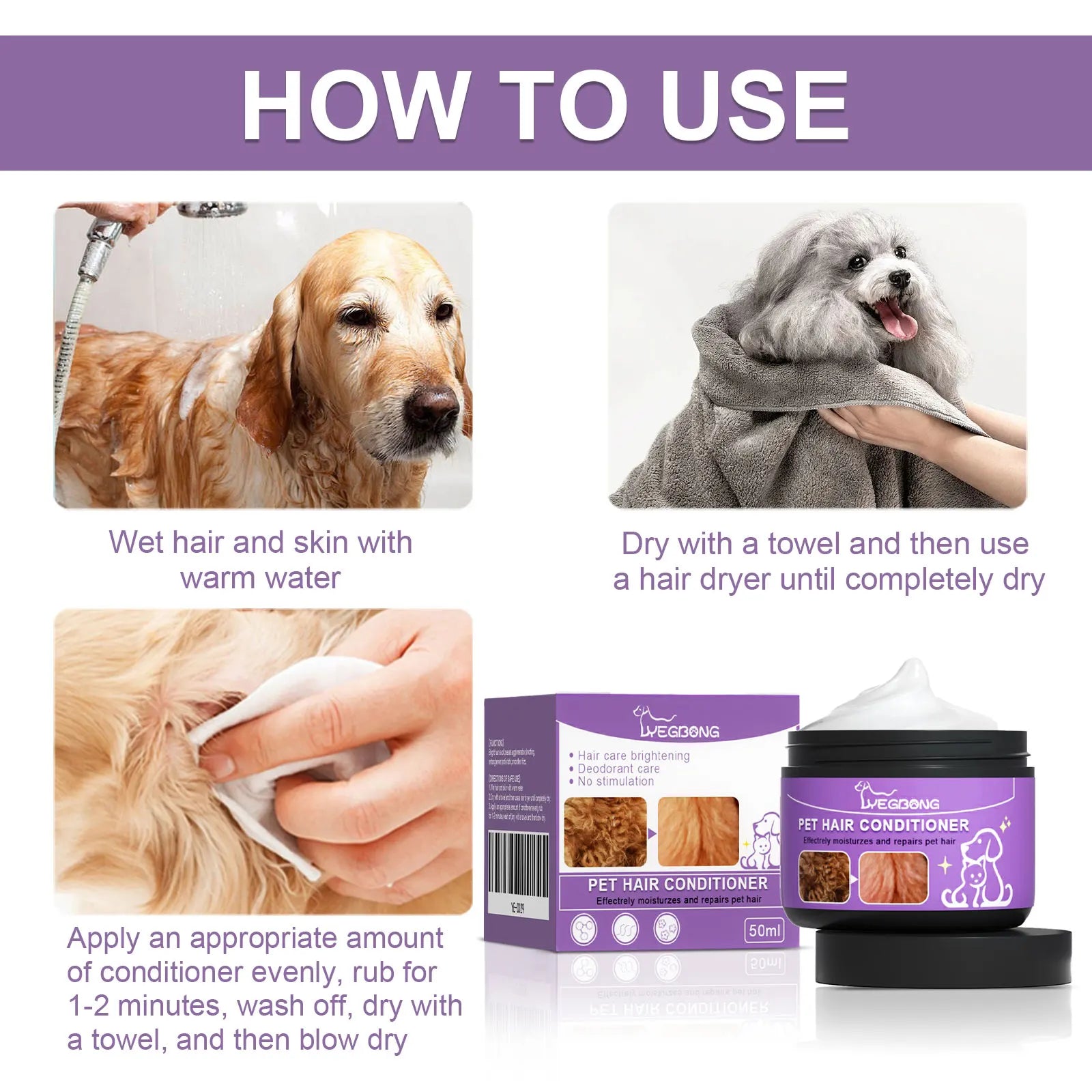 Yegbong 50ml Pet Fur Care Conditioner – Moisturizing & Itch Relief Formula for Dogs & Cats | Nourishes Skin, Softens Hair, Repairs Dry Coats