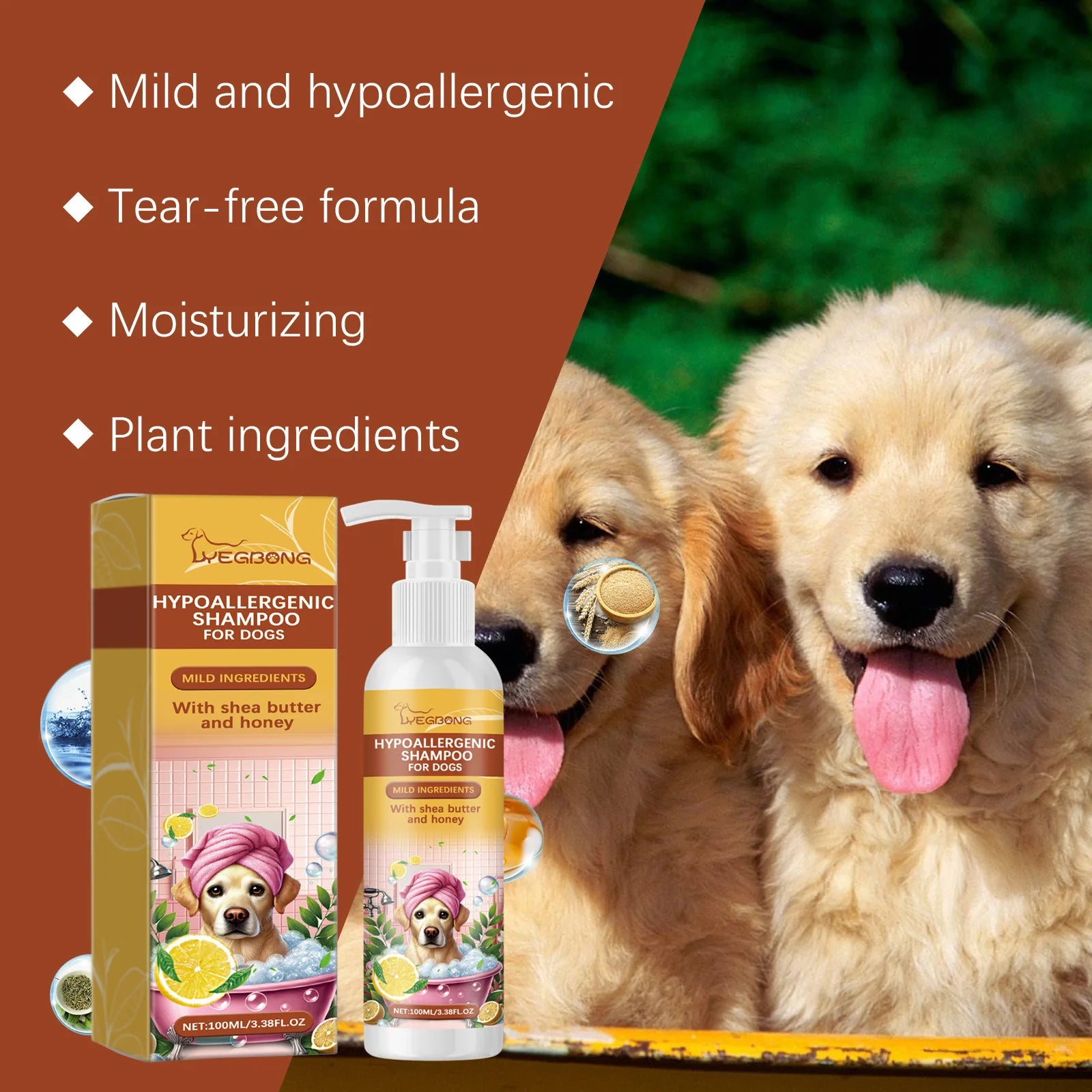 Yegbong 100ml Hypoallergenic Dog Shampoo – Gentle Bath Wash for Itchy Skin Relief, Hair Softening & Fur Nourishment