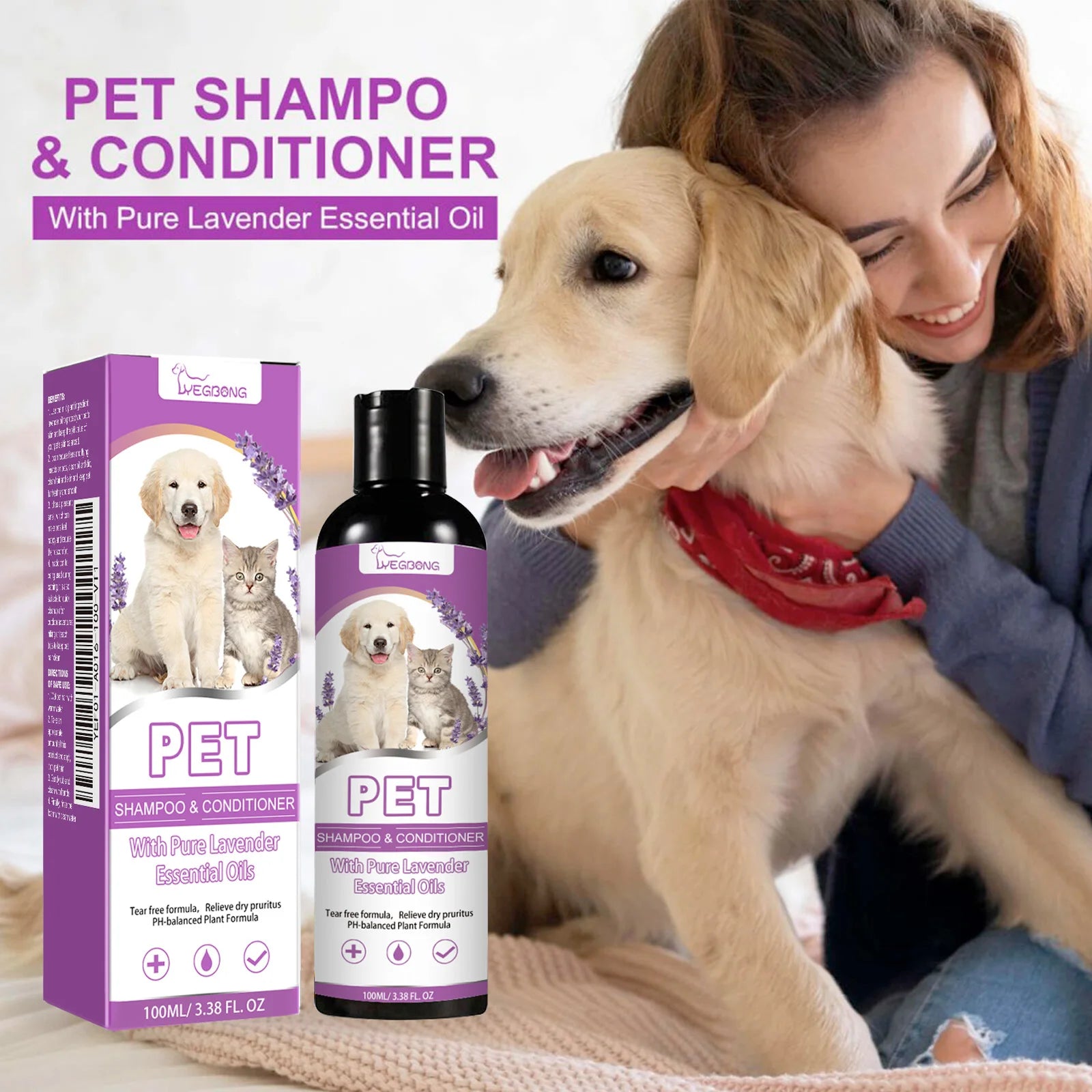 Yegbong Pet Shampoo – 100ml Dog & Cat Shampoo, Fur Softening, Itch Relief, Moisturizing Puppy Wash with Long-Lasting Fragrance