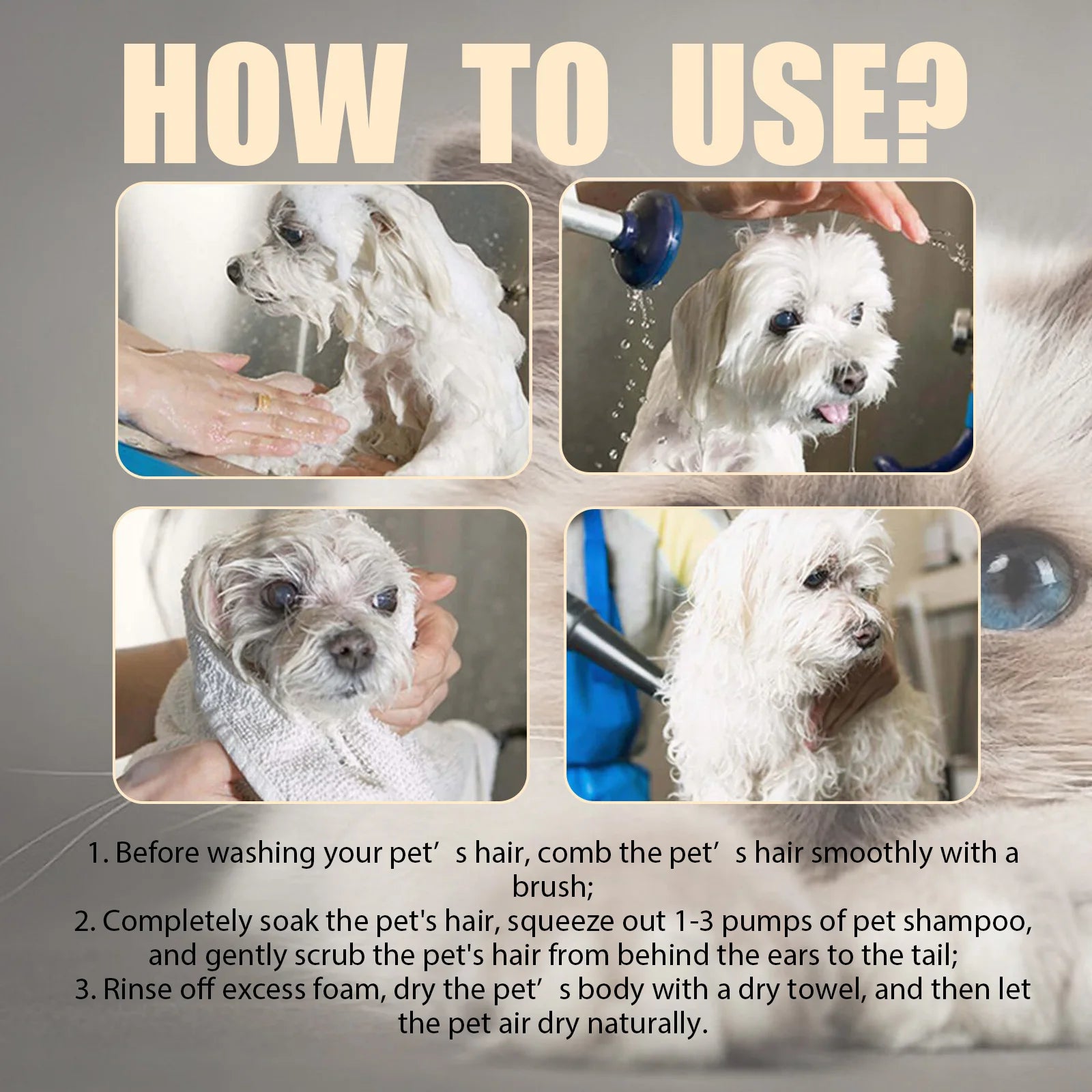 Yegbong Pet Hair Cleaning Shampoo for Cats & Dogs – Stain Removal, Mite Control, Itch Relief & Deodorizing Formula