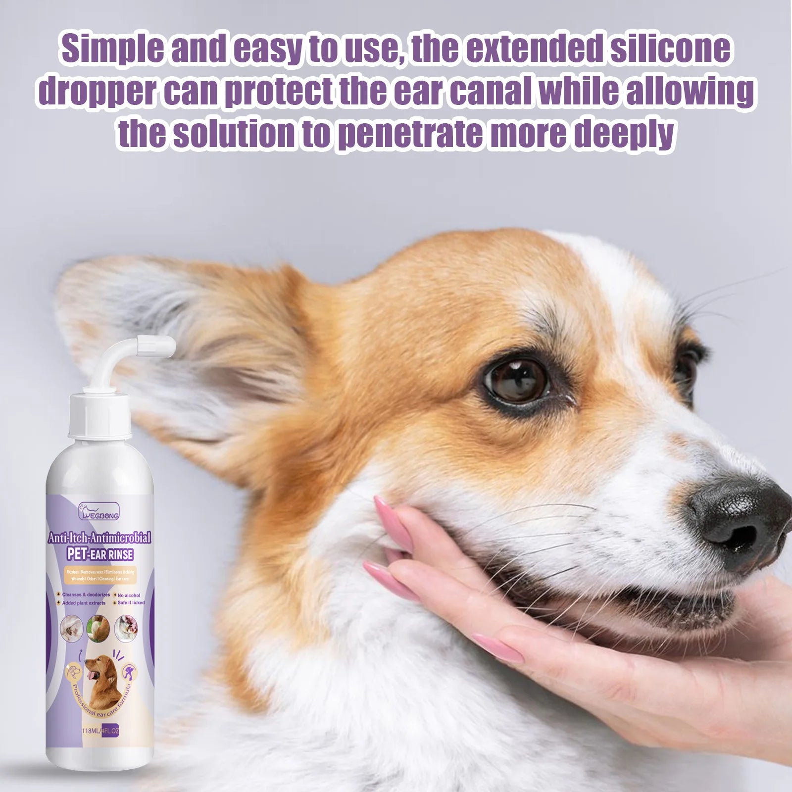 Yegbong Pet Ear Cleansing Drops – 118ml Liquid for Dogs & Cats, Itch Relief, Ear Mite Treatment, Odor Remover & Earwax Cleaner