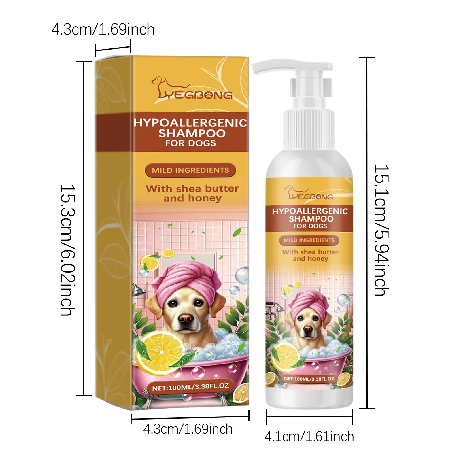 Yegbong 100ml Hypoallergenic Dog Shampoo – Gentle Bath Wash for Itchy Skin Relief, Hair Softening & Fur Nourishment