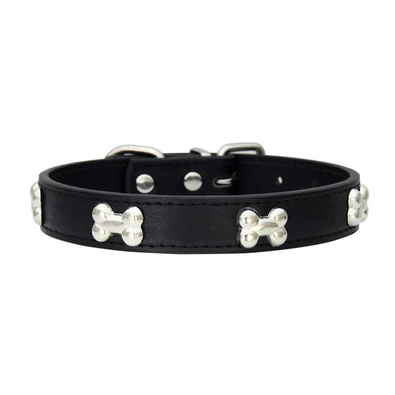 Bone Design Leather Pet Collar – Durable & Stylish Collar for Small and Large Dogs or Cats