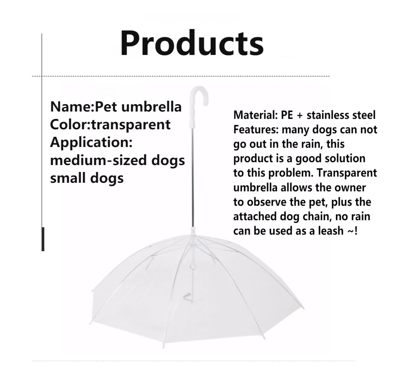 Pet Umbrella Leash – Rain & Snow Protection for Small Dogs, Adjustable Handle