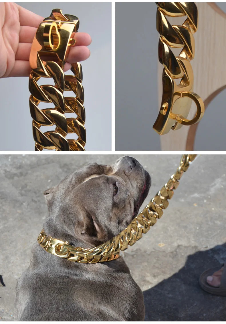 Heavy-Duty Stainless Steel Dog Collar – Adjustable Chain Collar for Large Breeds (Bully, Doberman, Pitbull, Bulldog)