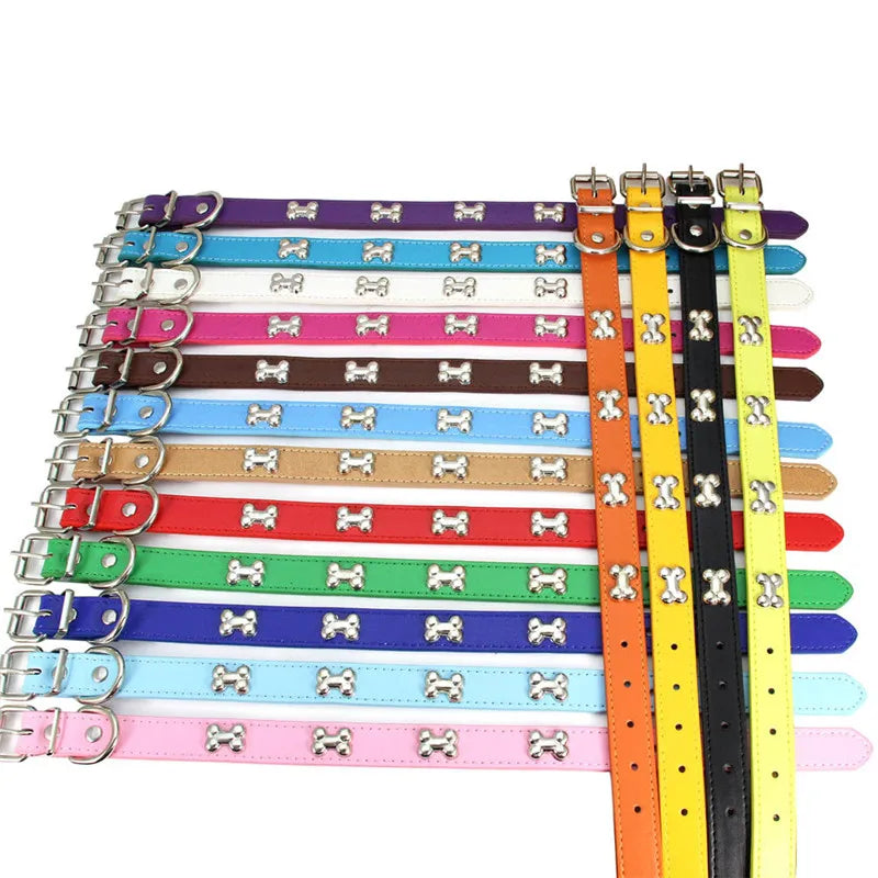 Bone Design Leather Pet Collar – Durable & Stylish Collar for Small and Large Dogs or Cats