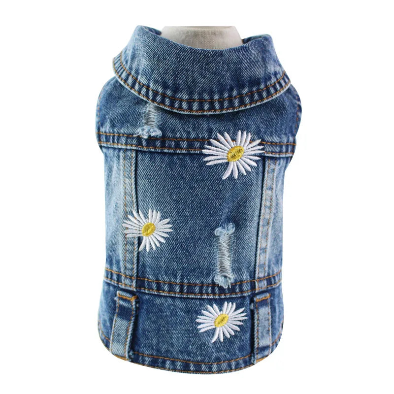 Denim Dog Jacket – AXS–2XL Cowboy Style Jean Vest Coat for Small Dogs & Cats