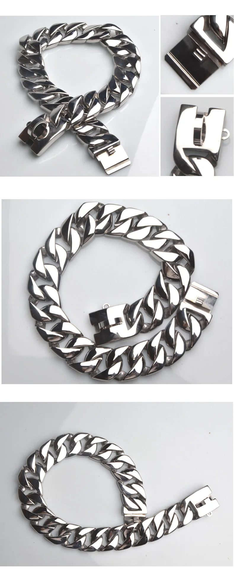 Heavy-Duty Stainless Steel Dog Collar – Adjustable Chain Collar for Large Breeds (Bully, Doberman, Pitbull, Bulldog)