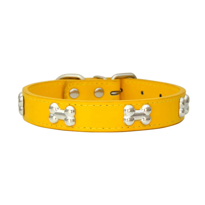 Bone Design Leather Pet Collar – Durable & Stylish Collar for Small and Large Dogs or Cats
