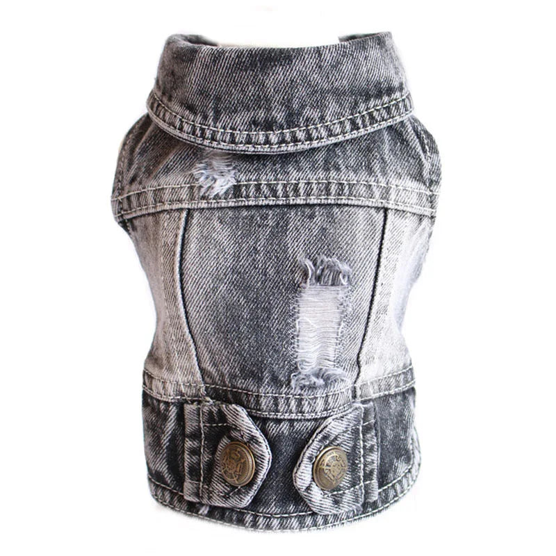 Denim Dog Jacket – AXS–2XL Cowboy Style Jean Vest Coat for Small Dogs & Cats
