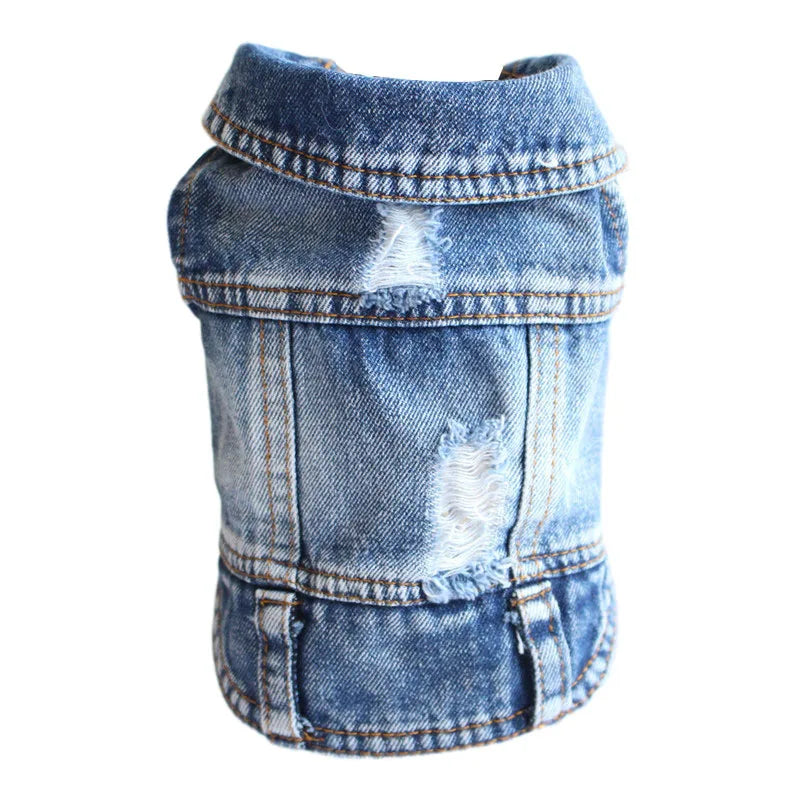 Denim Dog Jacket – AXS–2XL Cowboy Style Jean Vest Coat for Small Dogs & Cats