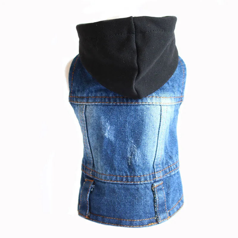 Denim Dog Jacket – AXS–2XL Cowboy Style Jean Vest Coat for Small Dogs & Cats