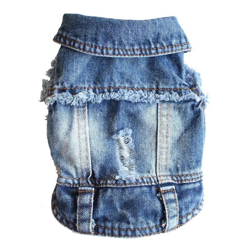 Denim Dog Jacket – AXS–2XL Cowboy Style Jean Vest Coat for Small Dogs & Cats