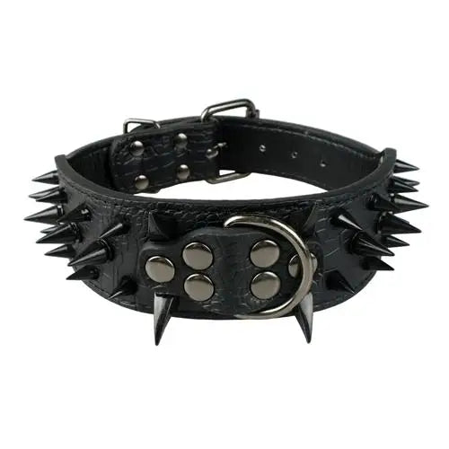2" Wide Spiked Leather Dog Collar – Adjustable Studded Collar for Medium & Large Dogs (S/M/L/XL)