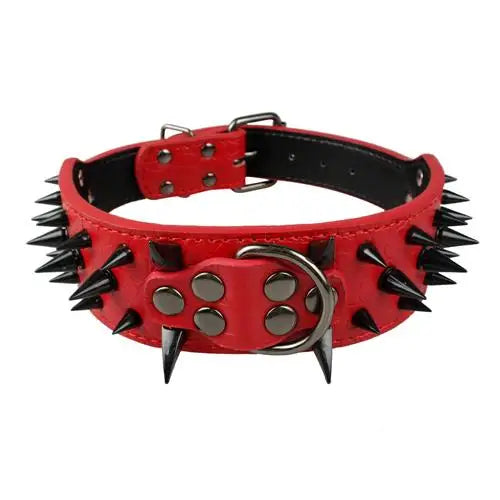 2" Wide Spiked Leather Dog Collar – Adjustable Studded Collar for Medium & Large Dogs (S/M/L/XL)
