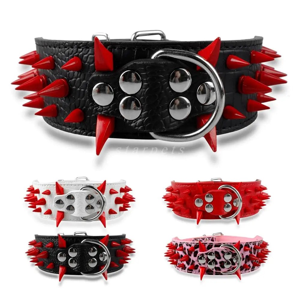 2" Wide Spiked Leather Dog Collar – Adjustable Studded Collar for Medium & Large Dogs (S/M/L/XL)