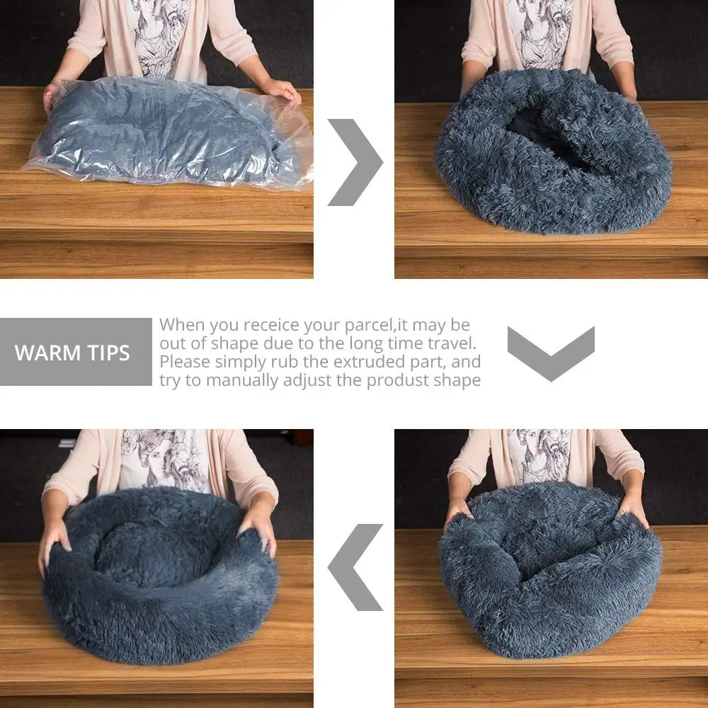 Round Plush Pet Bed – 40–90cm Super Soft Dog & Cat Bed, Winter Warm Sleeping Nest