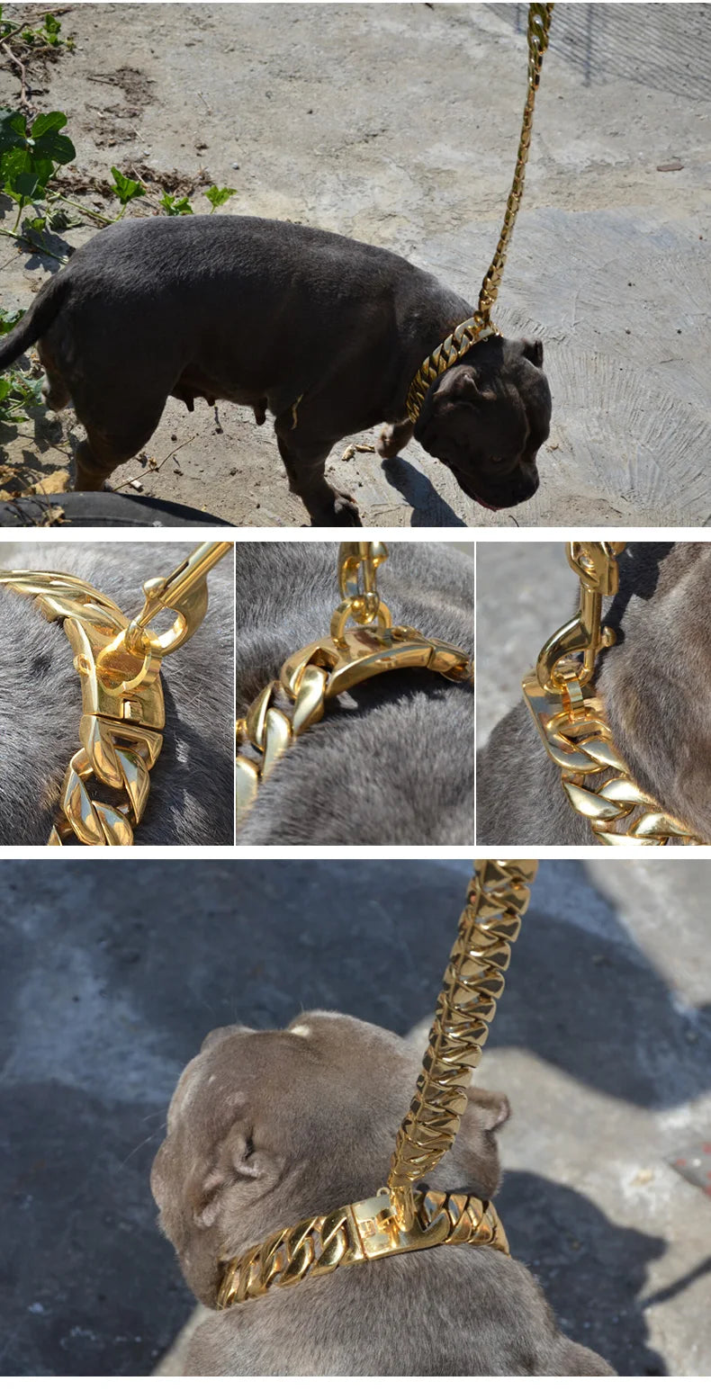Heavy-Duty Stainless Steel Dog Collar – Adjustable Chain Collar for Large Breeds (Bully, Doberman, Pitbull, Bulldog)
