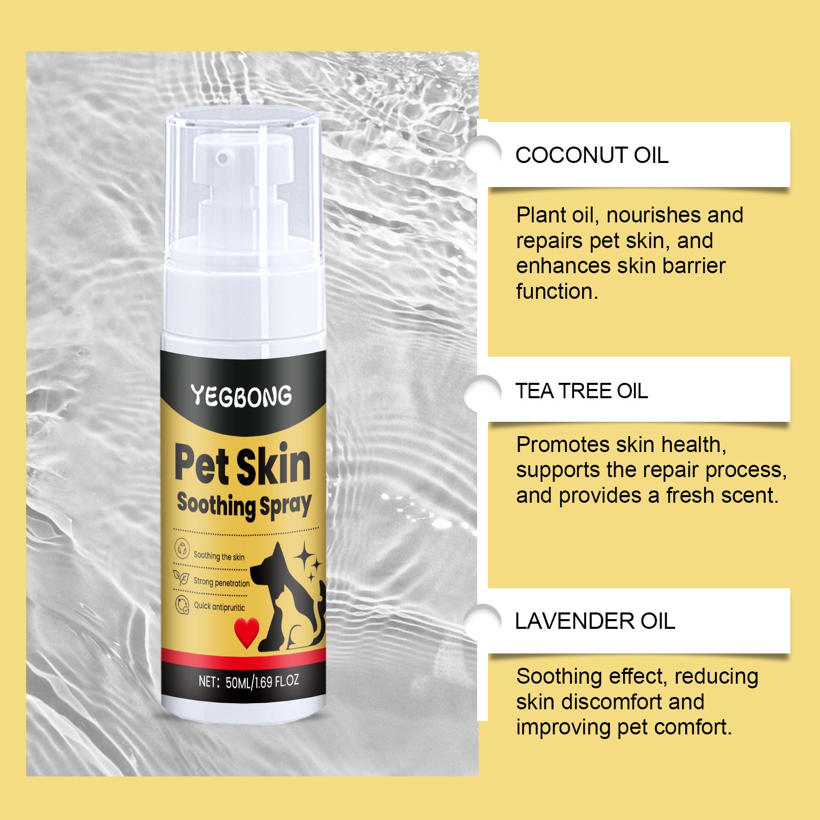 Pet Skin Care Spray – Relieves Itching & Discomfort, Flea & Lice Control, Wound Care for Dogs & Cats, Portable Grooming Spray