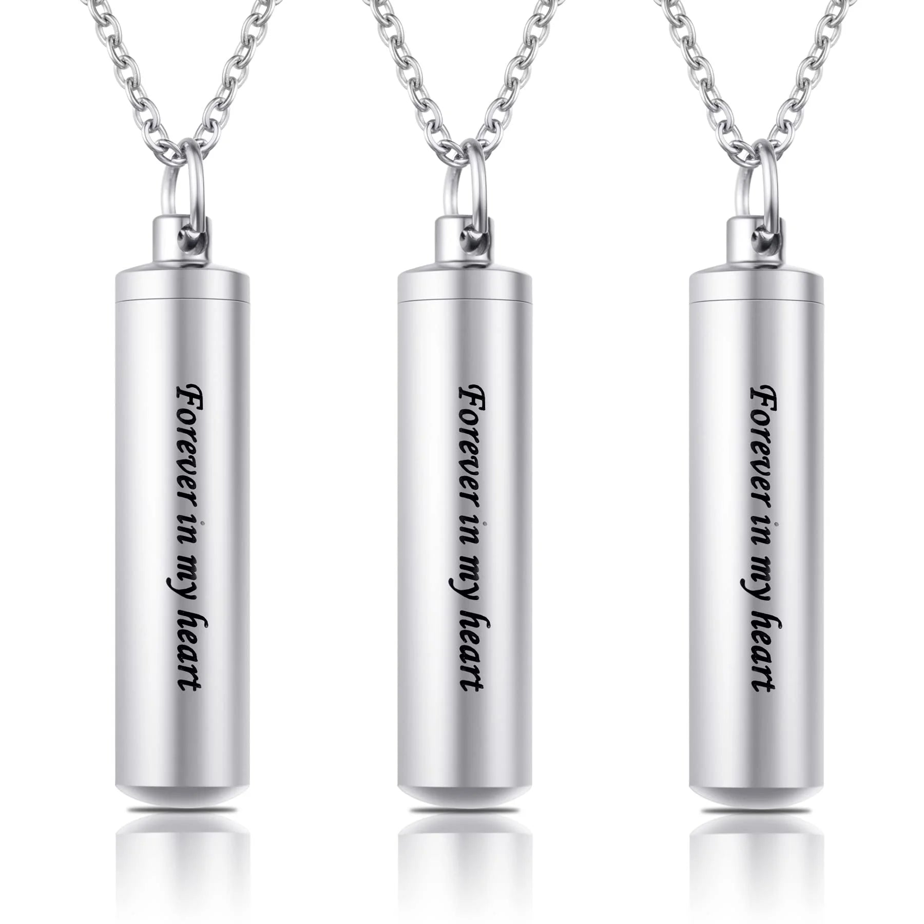 3 Pack Urn Necklace Set – Stainless Steel Cylinder Cremation Jewelry for Ashes Memorial Pendants