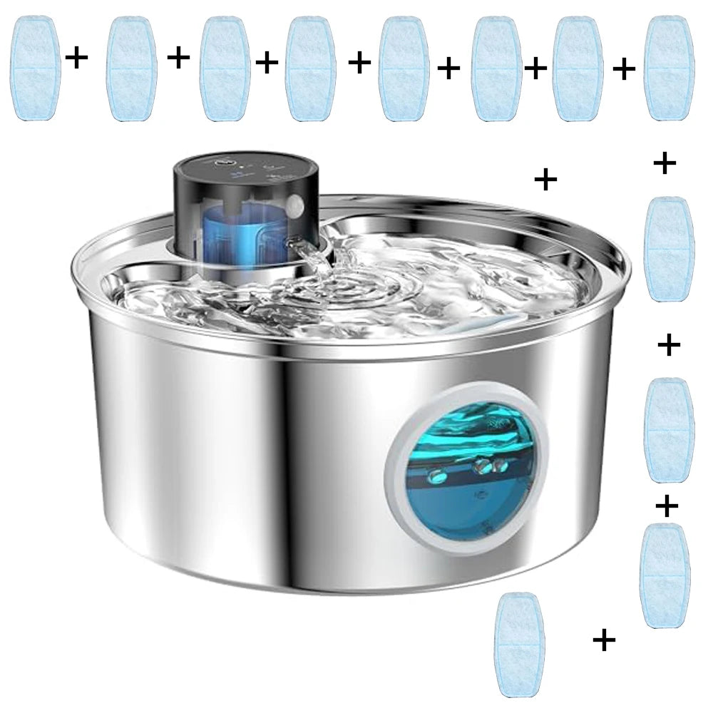 Wireless Stainless Steel Pet Water Fountain – Motion Sensor & Rechargeable