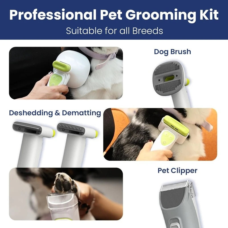 Professional Pet Grooming Vacuum Kit – 7-in-1 Deshedding & Dematting Tools for Dogs & Cats