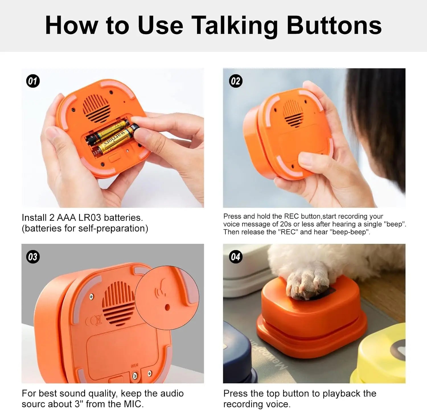MEWOOFUN Dog Button Record – Interactive Talking Pet Communication Toy with Pad & Stickers