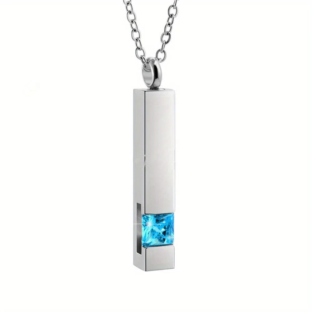 Stone Cremation Urn Cube Necklace – Memorial Ashes Pendant Keepsake Jewelry for Pets, Babies & Loved Ones (22” Chain)