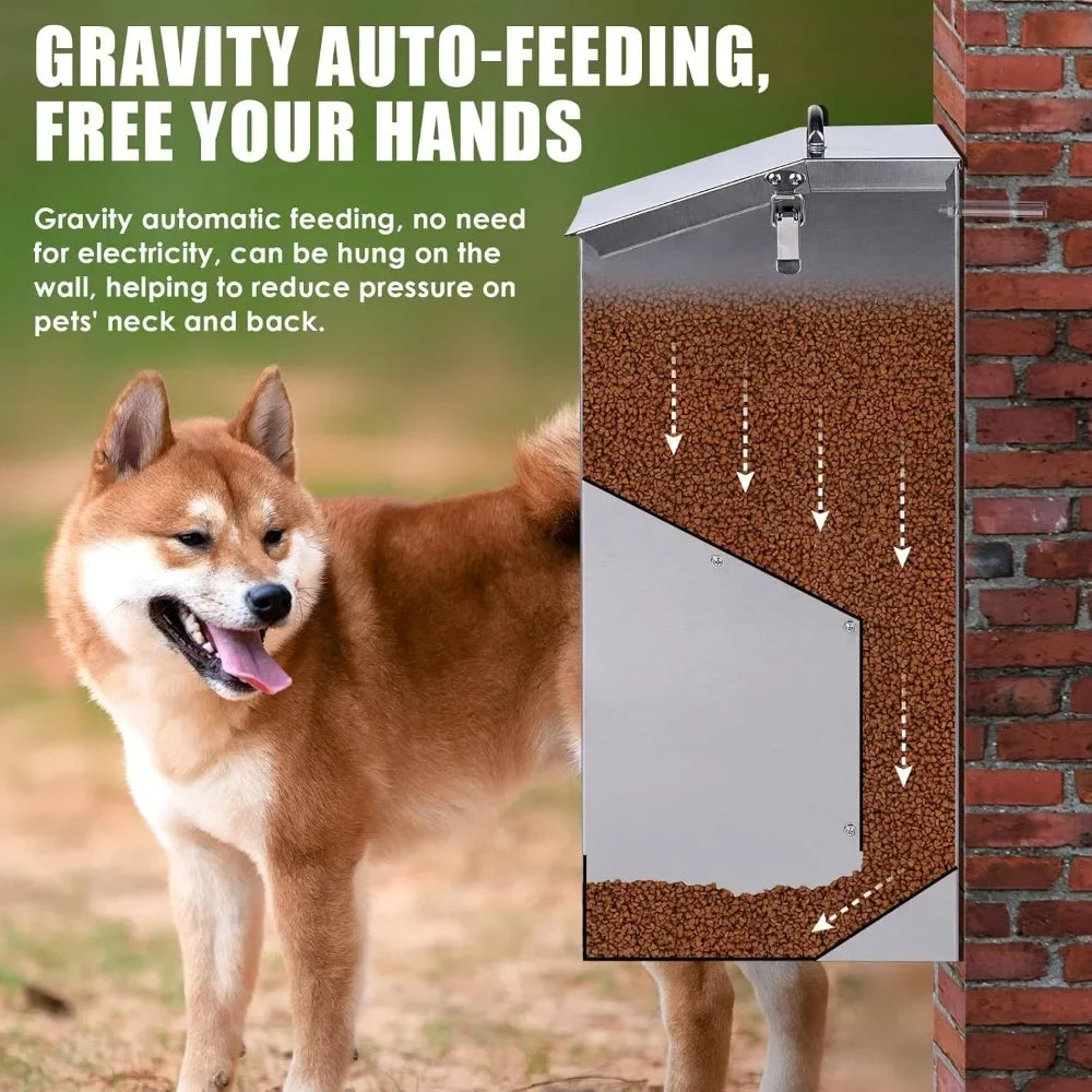 Automatic Dog Feeder – 25lbs Large Capacity Stainless Steel Gravity Pet Feeder for Large Breeds