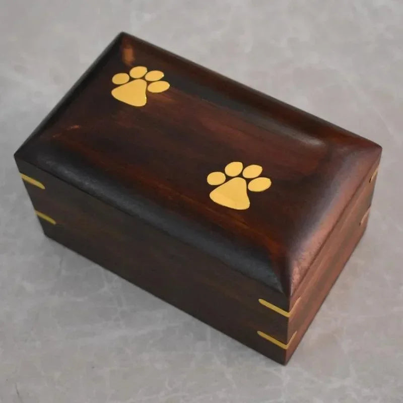 Footprint Memorial Wooden Pet Urn – Ashes Box for Cats & Small Dogs | Forever Home Cremation Keepsake