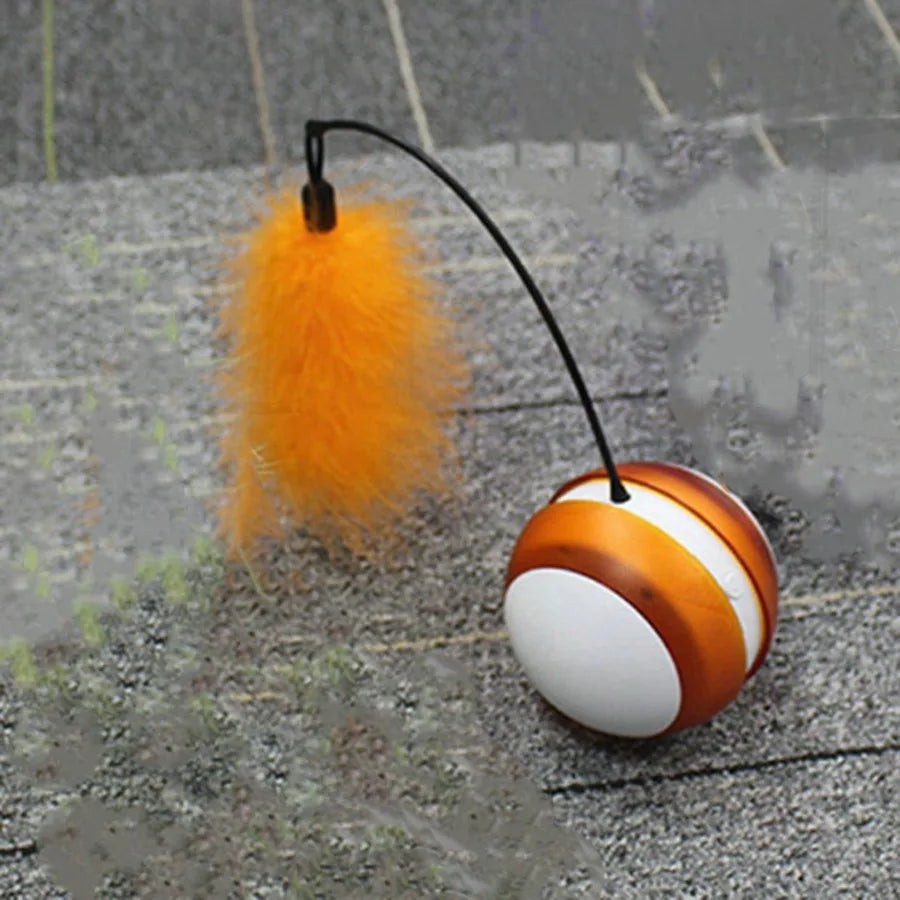 Interactive Cat Chaser Ball – 360° Rolling Self-Rotating Toy with LED Light, Sound & Detachable Feather