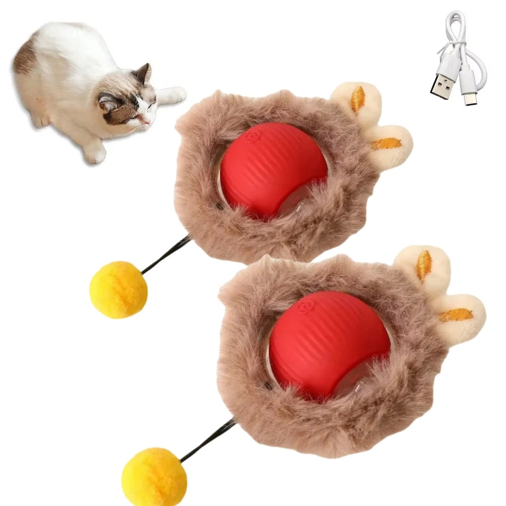 Rechargeable Automatic Cat Ball Toy – Smart Rolling Ball with Faux Tail for Interactive Play