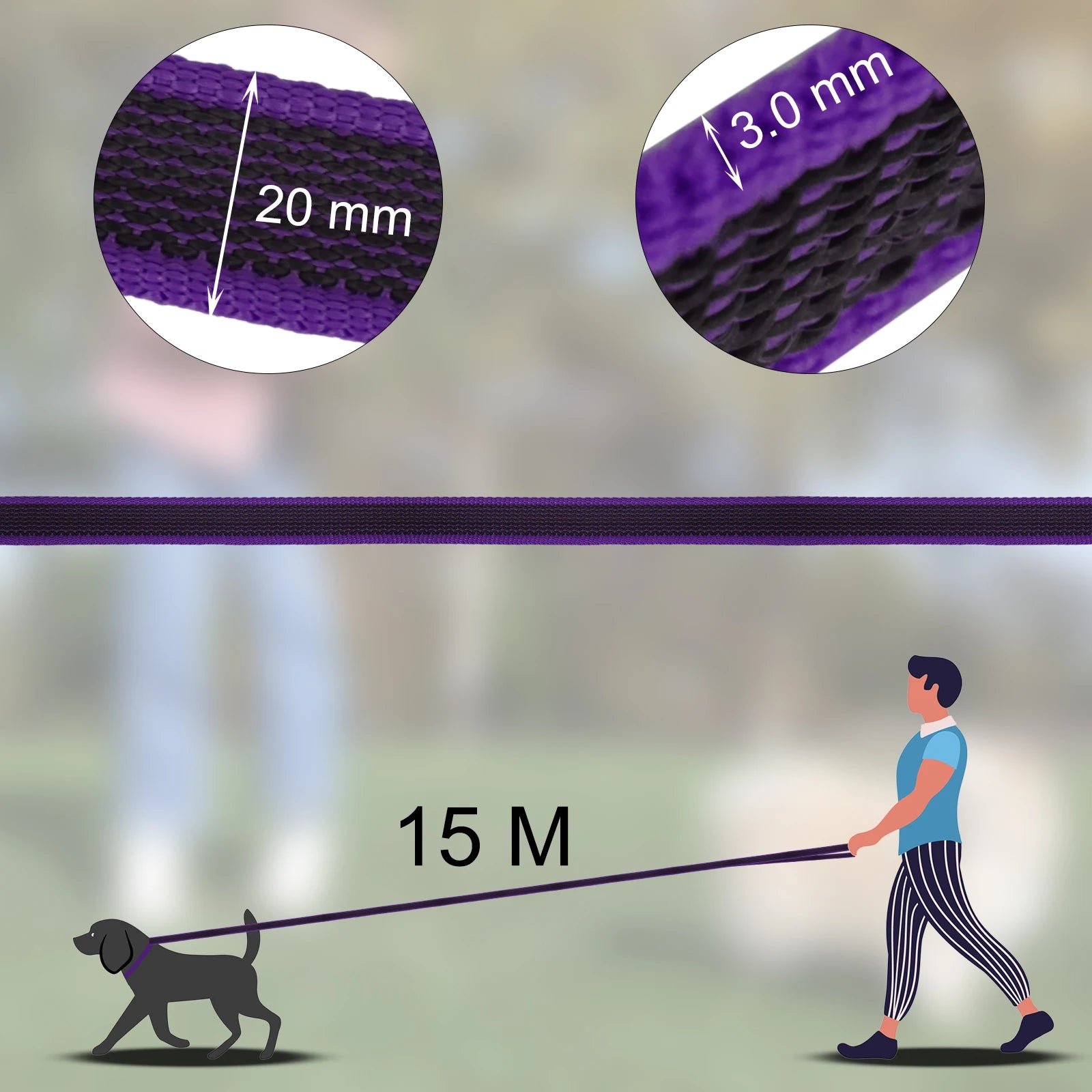 Latex Silk Long Dog Training Leash – 1.5M / 2M / 3M / 5M / 10M / 15M Options – Dual-Color Lead for Small & Medium Dogs