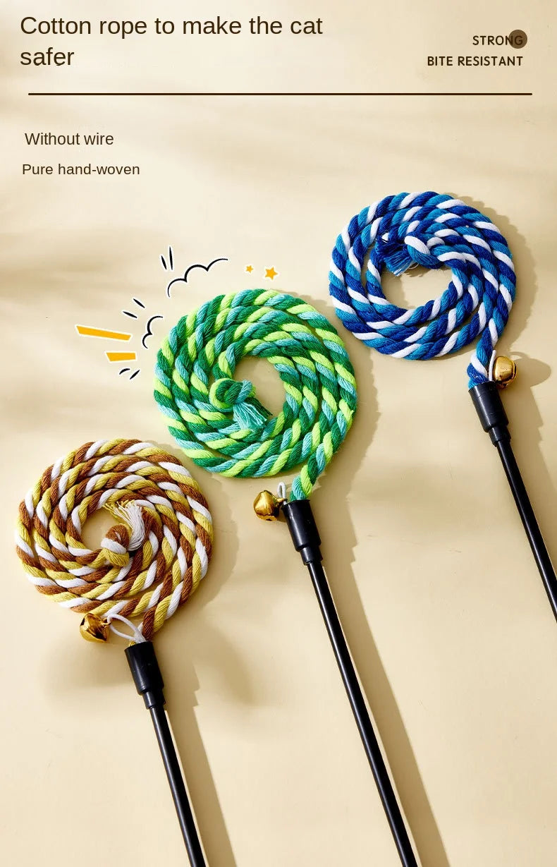Feather Cat Teaser Wand Toy – Interactive Cat Toy with Satin Ribbon & Bell, Kitten Play Stick for Indoor Exercise