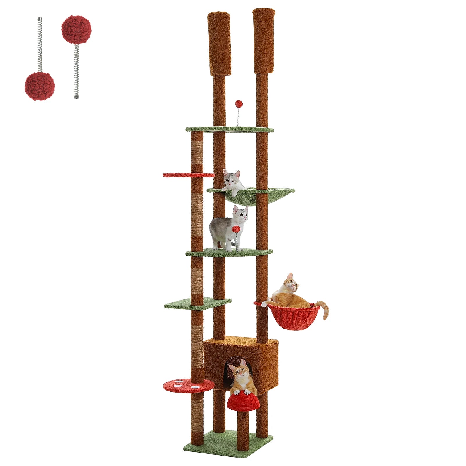 Adjustable Floor-to-Ceiling Cat Tree Tower – Tall Indoor Cat Furniture with Hammock, Cozy Condo & Sisal Scratching Posts