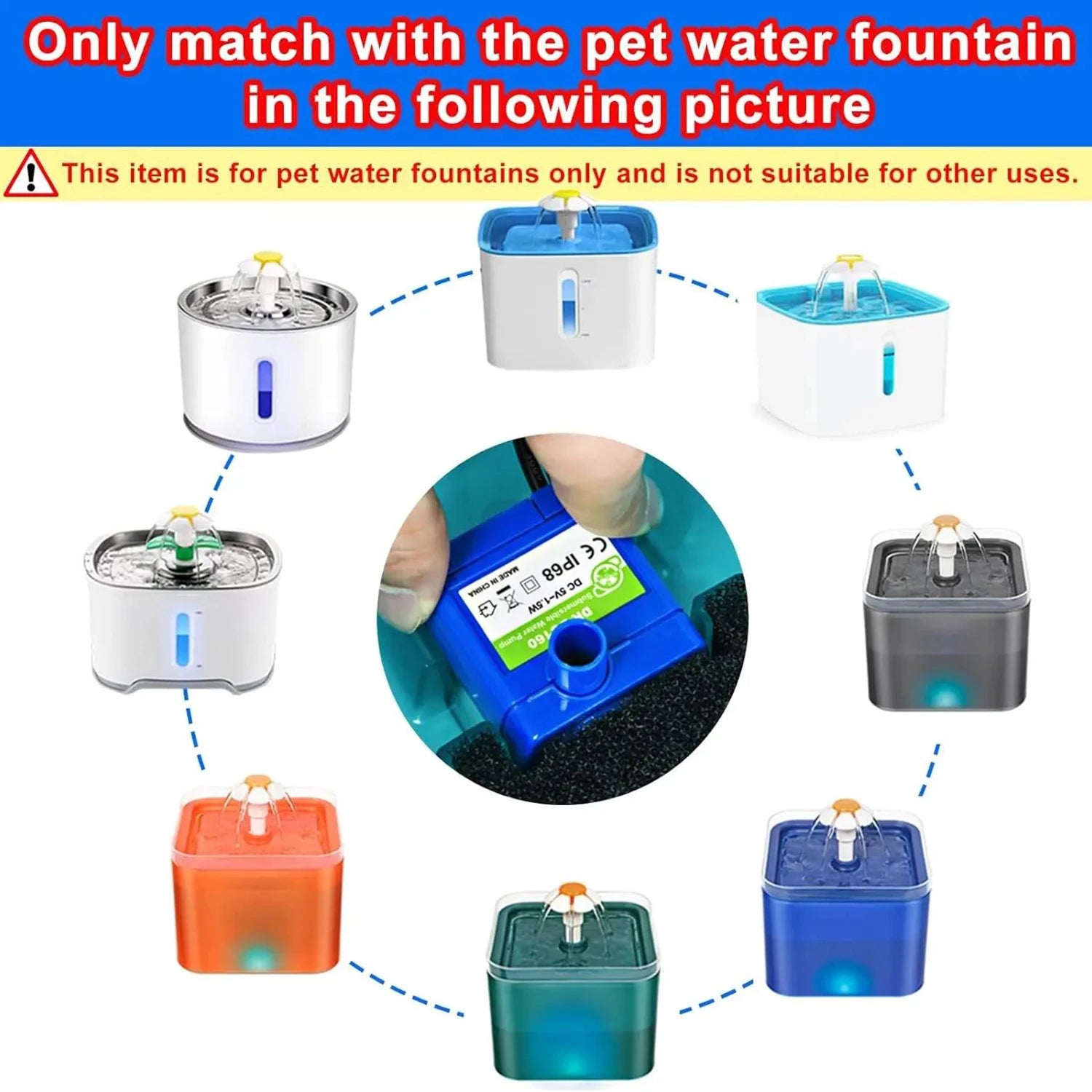 Replacement Water Pump for Cat Water Fountain with LED Light – USB Pet Dispenser Motor for Cats & Dogs