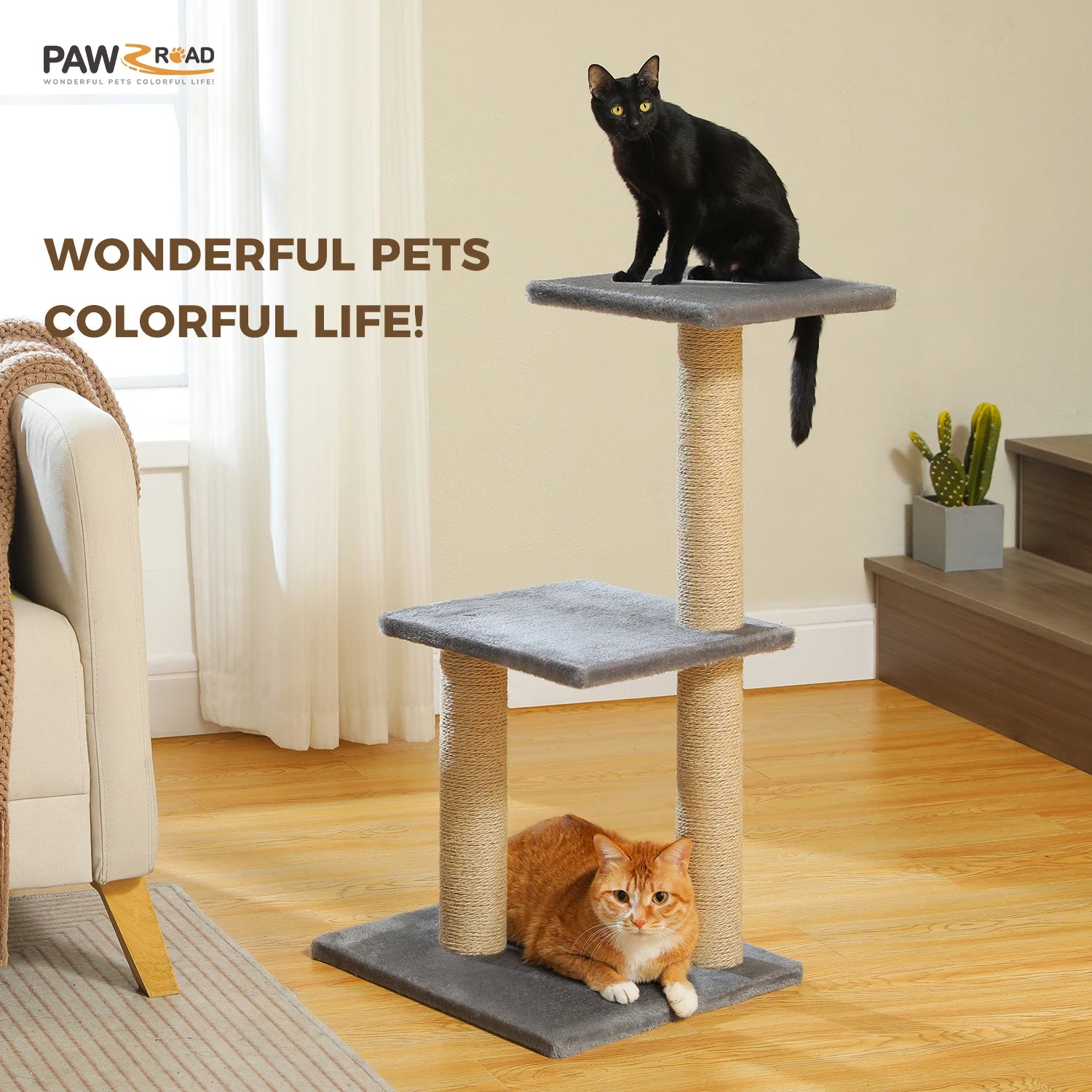 Cat Tree Tower for Indoor Cats – 2 Styles Cat Activity Center with Scratching Posts, Large Hammock & Removable Top Perch (Grey)